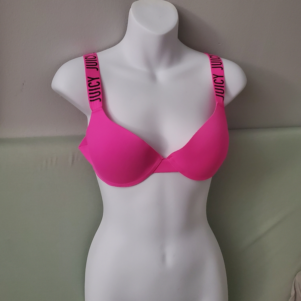 Juicy Couture Neon Pink Molded T-Shirt Bra with Logo Straps